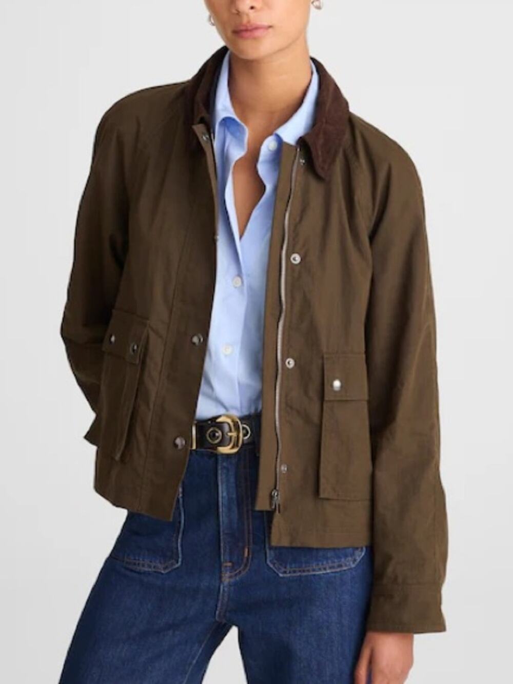 Madewell Waxed Zip-Front Jacket in trench green Size L